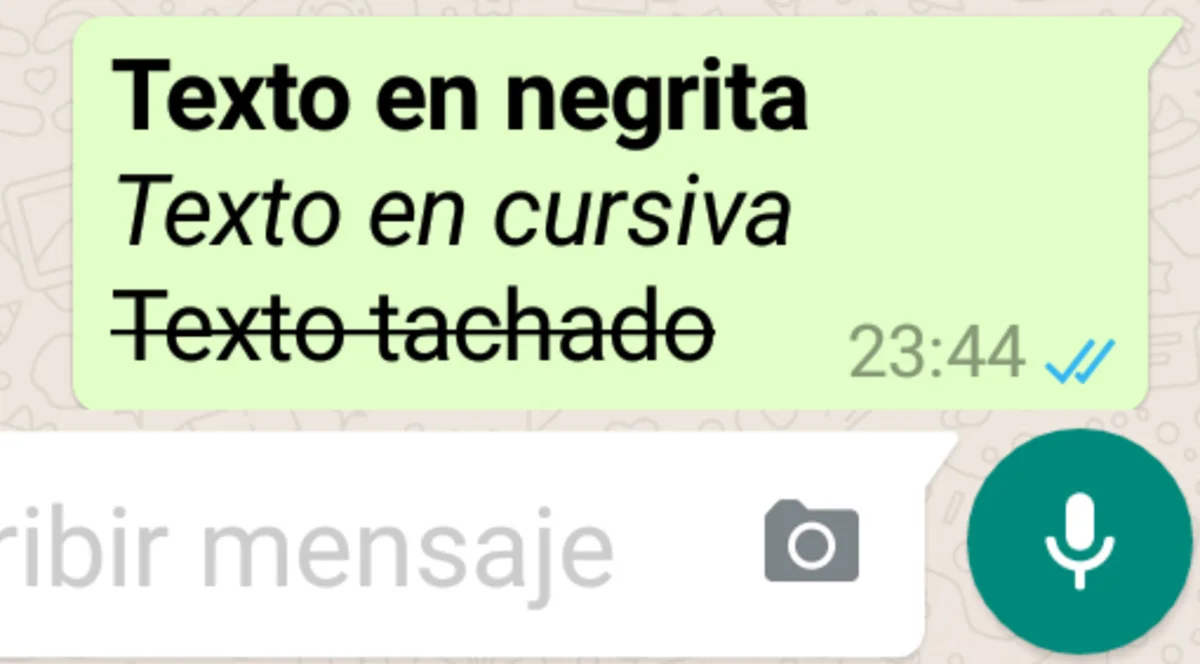 Negrita, cursiva y tachar en Whatsapp